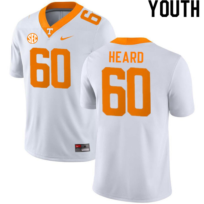 Youth #60 Jeremias Heard Tennessee Volunteers College Football Jerseys Stitched-White